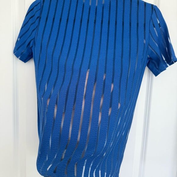 ZARA | Mesh Pinstripe mock neck blouse - Picture 6 of 10